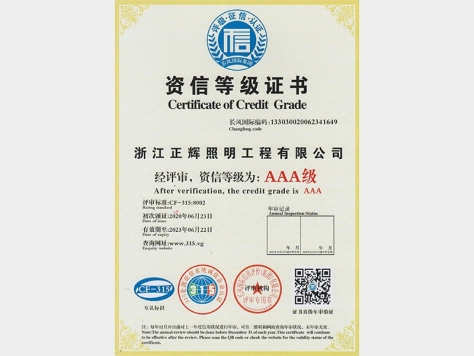 AAA級資信等級證書